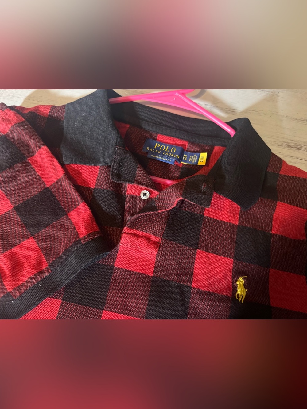 Polo Ralph Lauren Men XL Buffalo Check Polo Shirt Red Black Custom Slim Fit